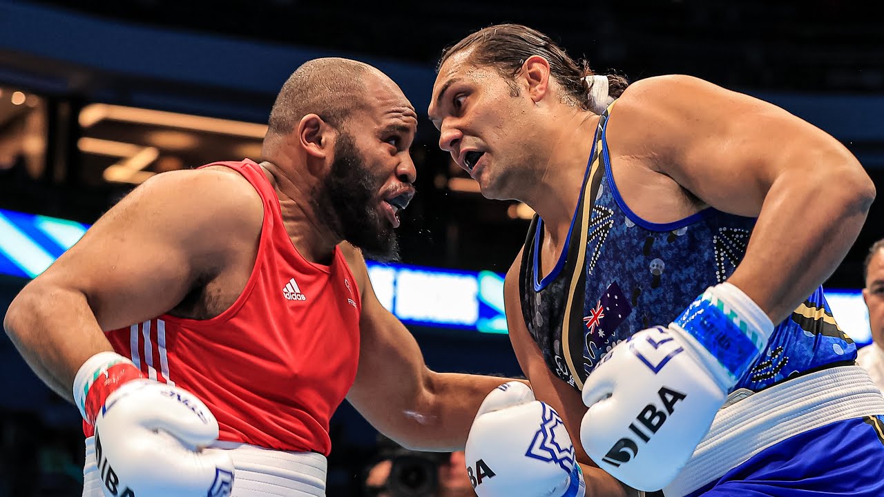 Teremoana Junior (AUS) vs. Djamili-Dini Aboudou (FRA) IBA World Championships 2023 (92+kg) background