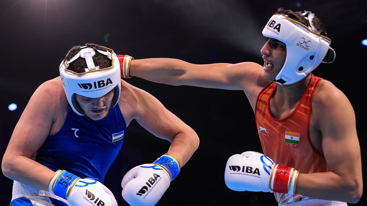 Islam Salikhov (UZB) vs. Hemant Sangwan (IND) IBA Junior World Championships 2023 Final (80+kg) backdrop