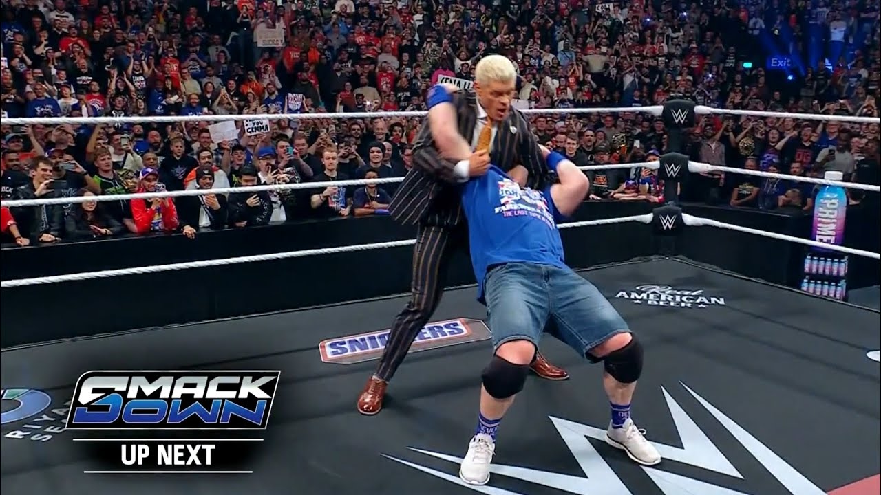 We take a look at what happened on Monday between John Cena and Cody Rhodes: SmackDown, Apr. 4, 2025 background