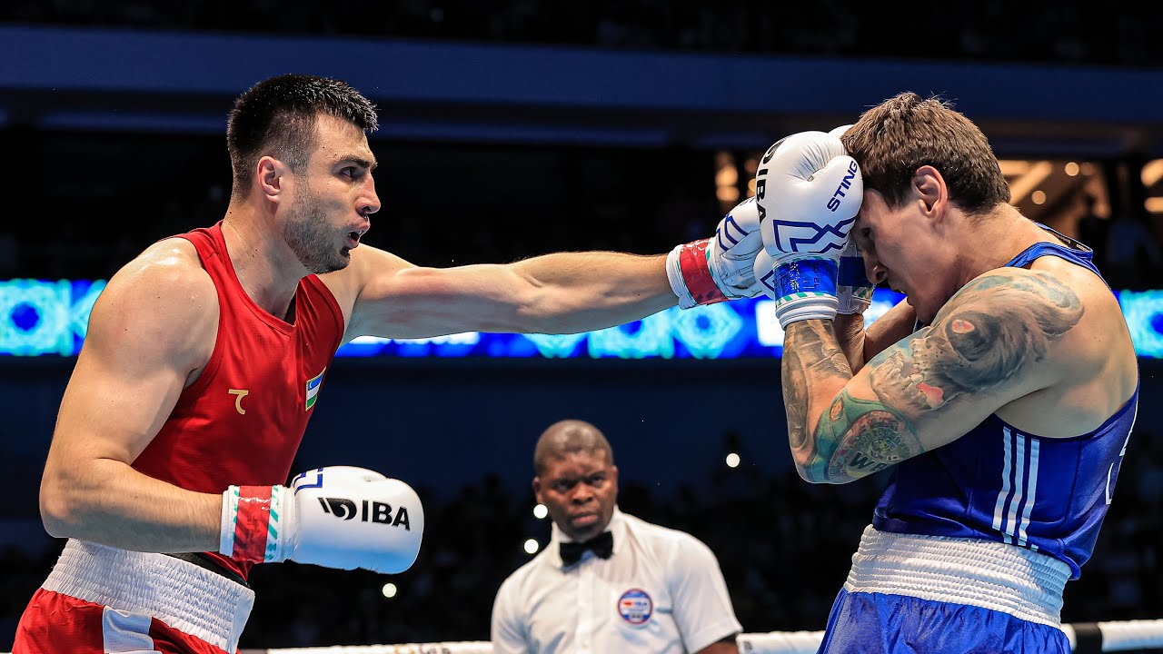 Bakhodir Jalolov (UZB) vs. Danis Latypov (BRN) IBA World Boxing Championships 2023 (92+kg) background