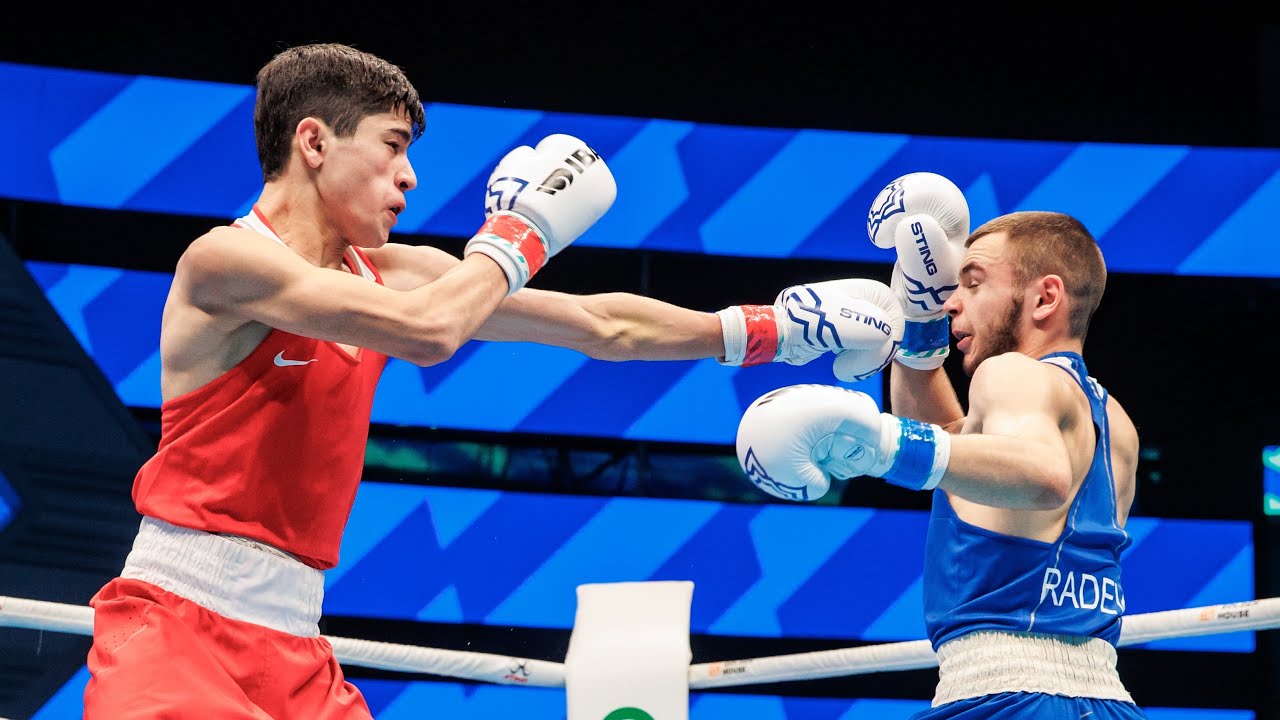 Yasen Radev (BUL) vs. Meroj Zoidov (TJK) IBA World Boxing Championships 2023 (54kg) backdrop