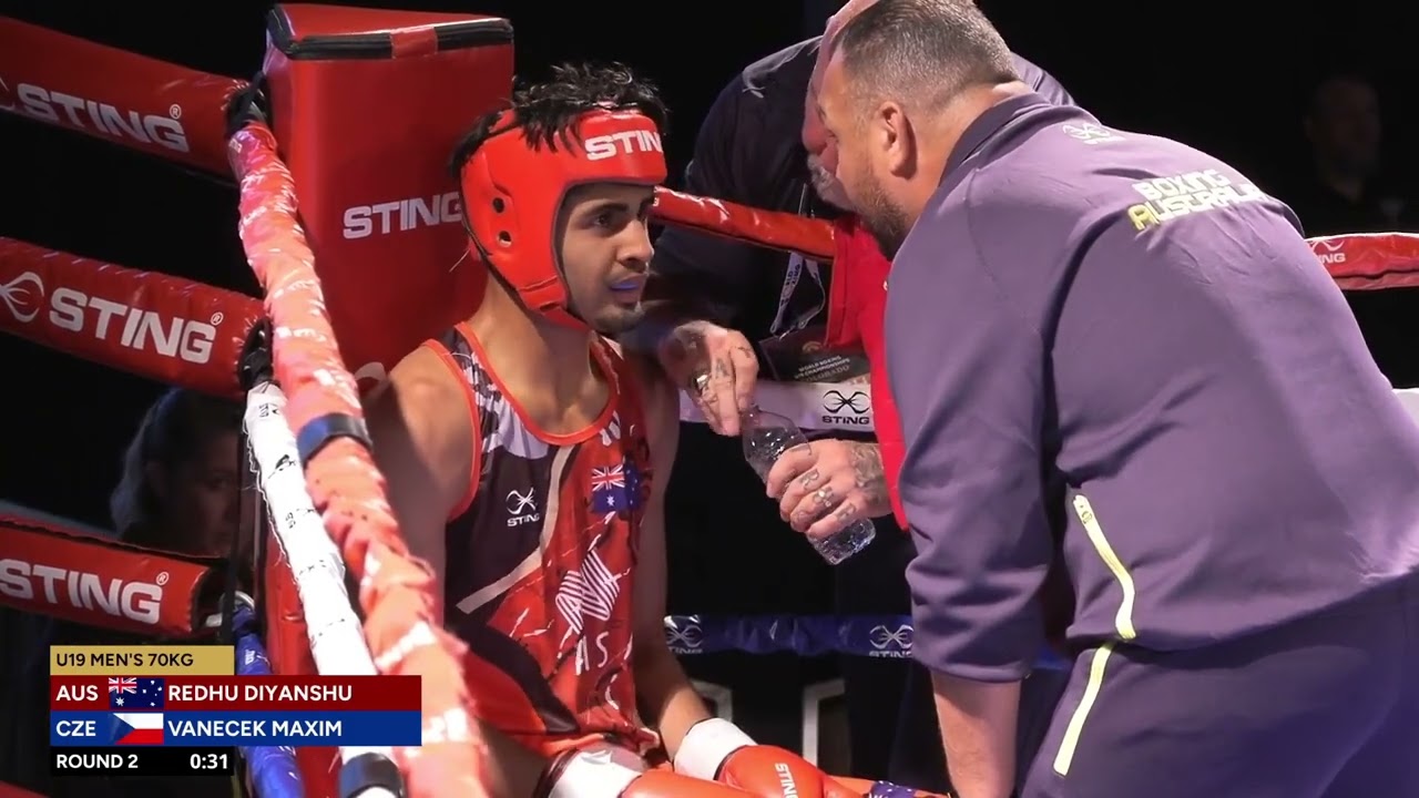 Diyanshu Redhu (AUS) vs. Maxim Vaněček (CZE) World Boxing U19 Championships 2024 (70kg) background