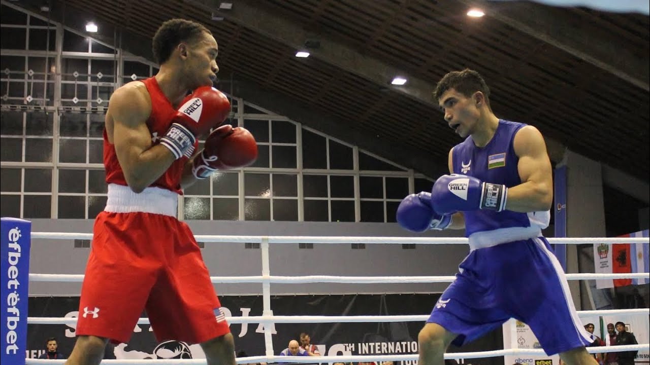 Abdulhay Shorahmatov (UZB) vs. Duke Ragan (USA) Strandja Tournament 2019 QF's (56kg) backdrop
