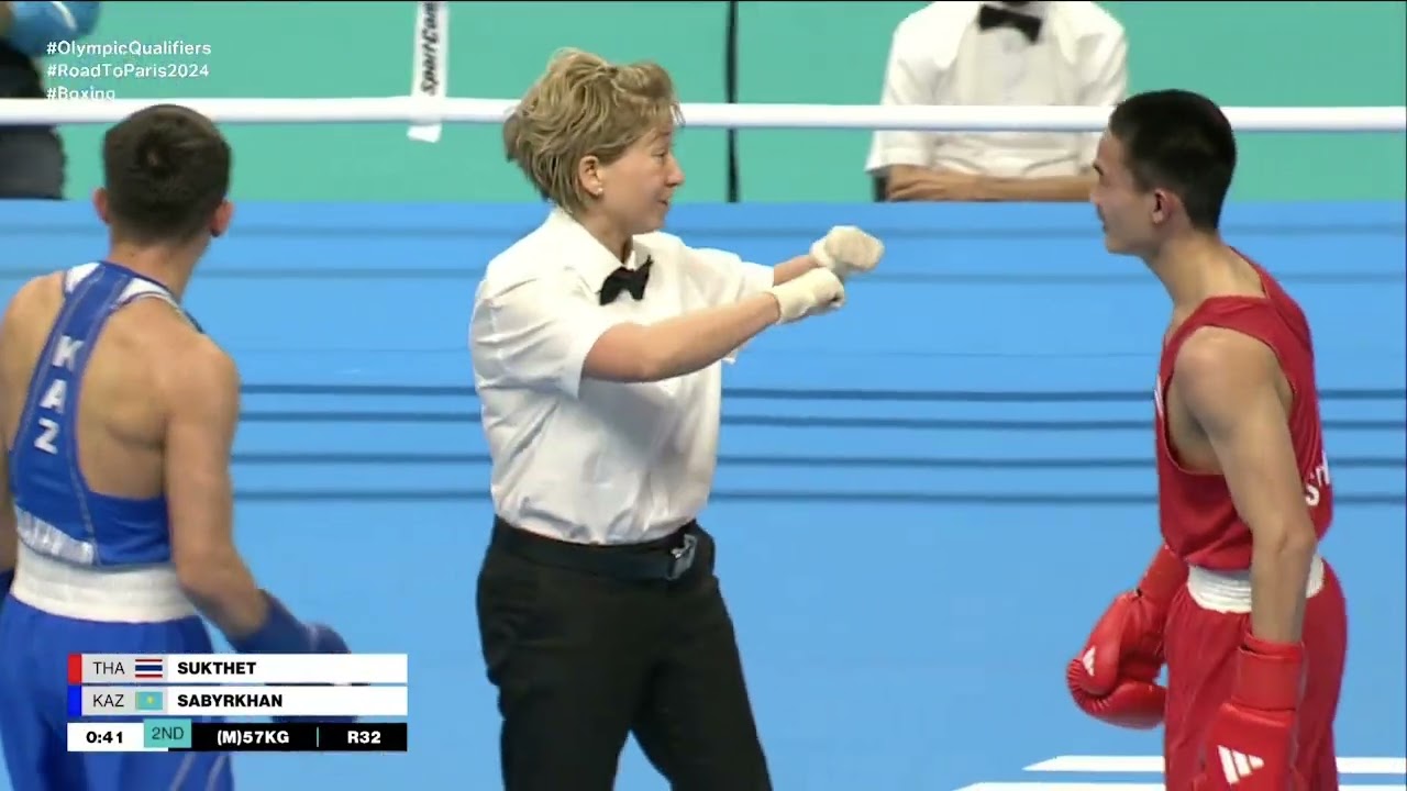 Makhmud Sabyrkhan (KAZ) vs. Sarawut Sukthet (THA) World Olympic Qualifiers 2024 (57kg) backdrop