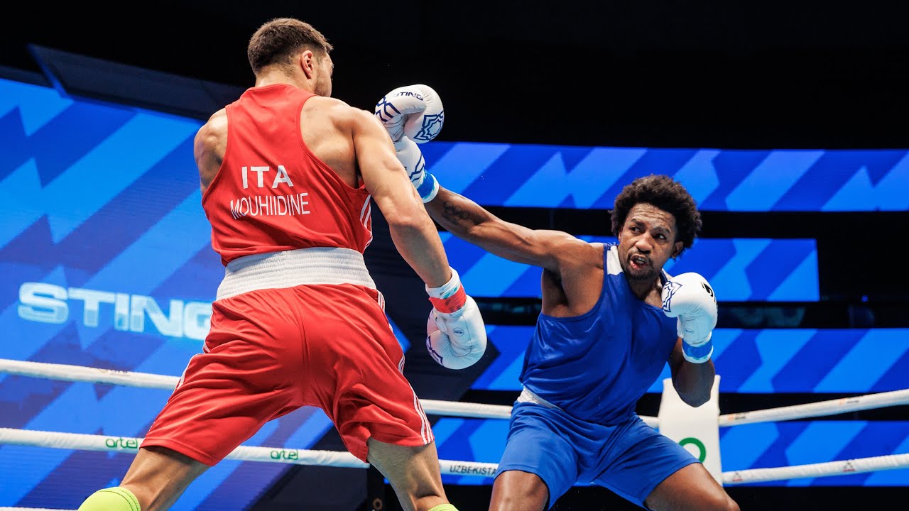Abbes Mouhiidine (ITA) vs. Julio Castillo (ECU) IBA World Boxing Championships 2023 (92kg) background