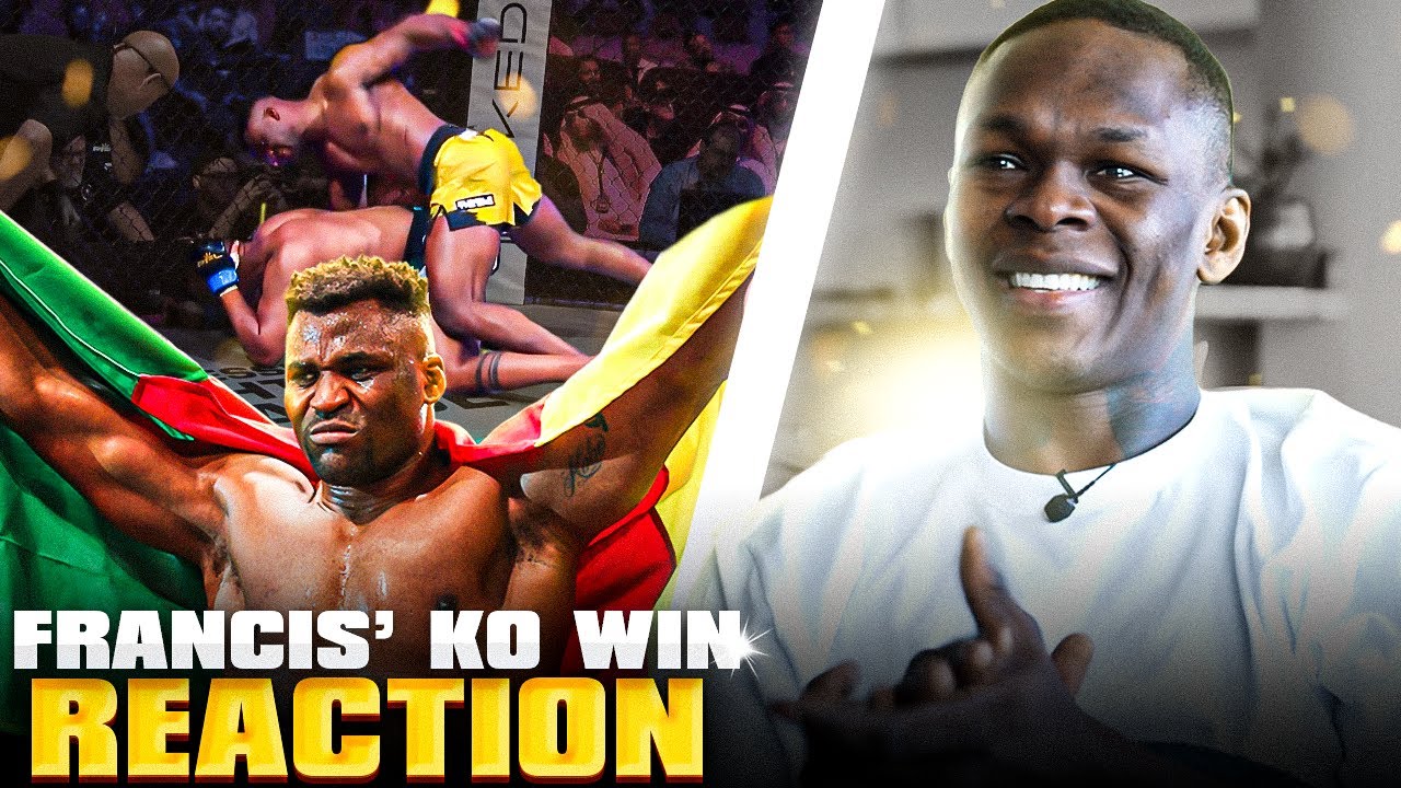 Israel Adesanya Reacts To Francis Ngannou's Emotional KO Win & Talks Best Heavyweight Debate background