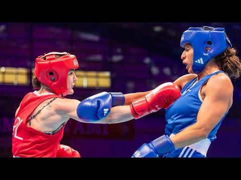 Kellie Harrington (IRL) vs. Estelle Mossely (FRA) European Games 2023 SF's (60kg) backdrop