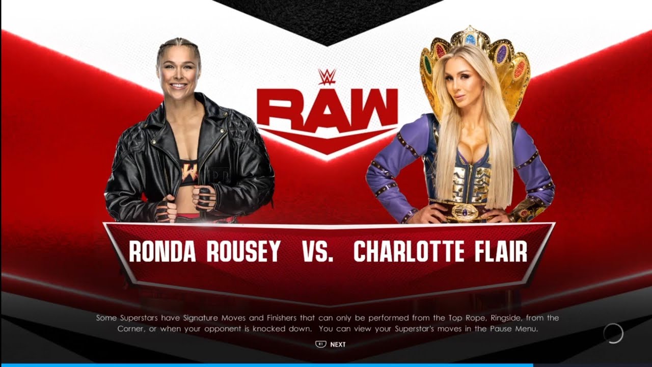 Ronda Rousy vs Charlotte Flair. WWE 2K22 background