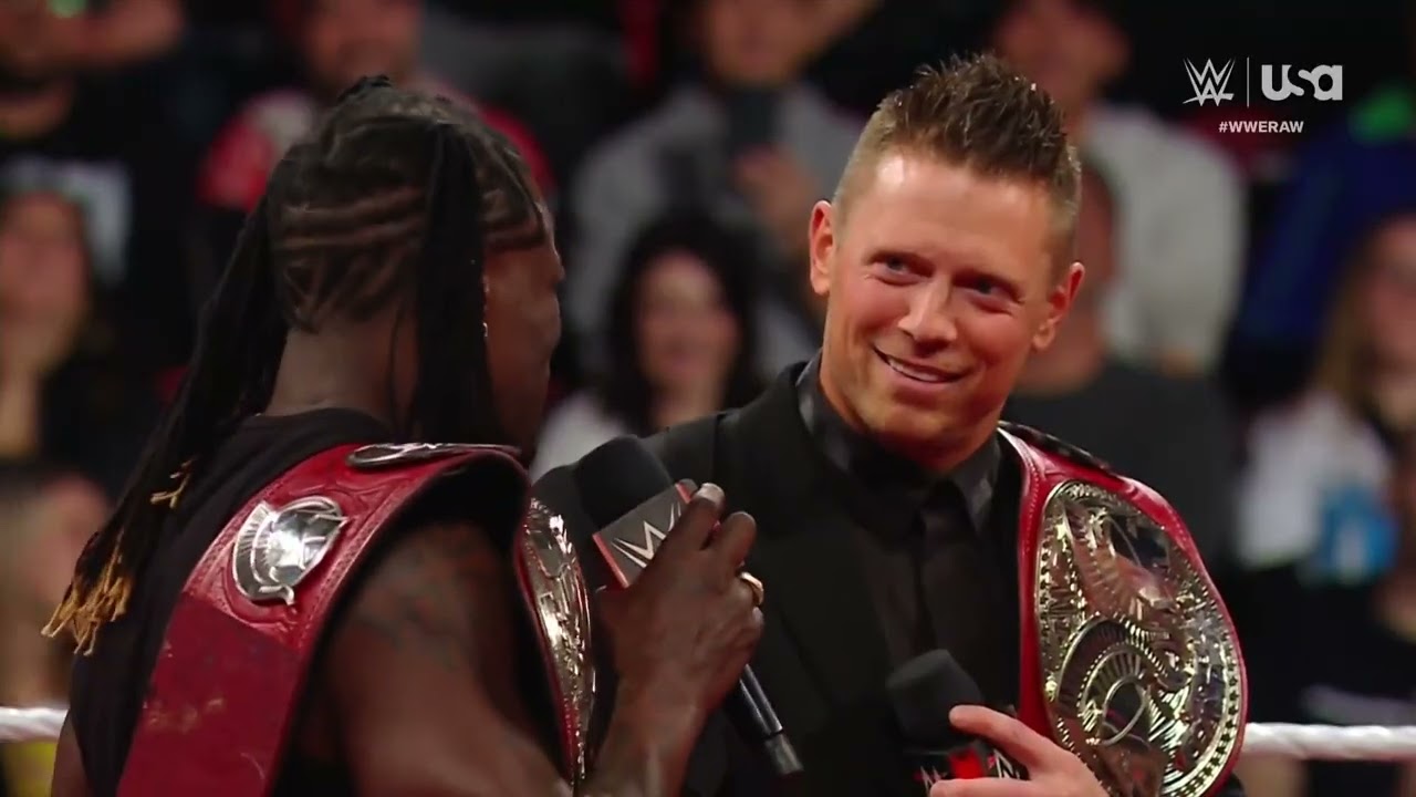 Triple H and Adam Pearce reveal new tag team titles for Awesome Truth (2/2) : Raw, Apr. 15, 2024 background
