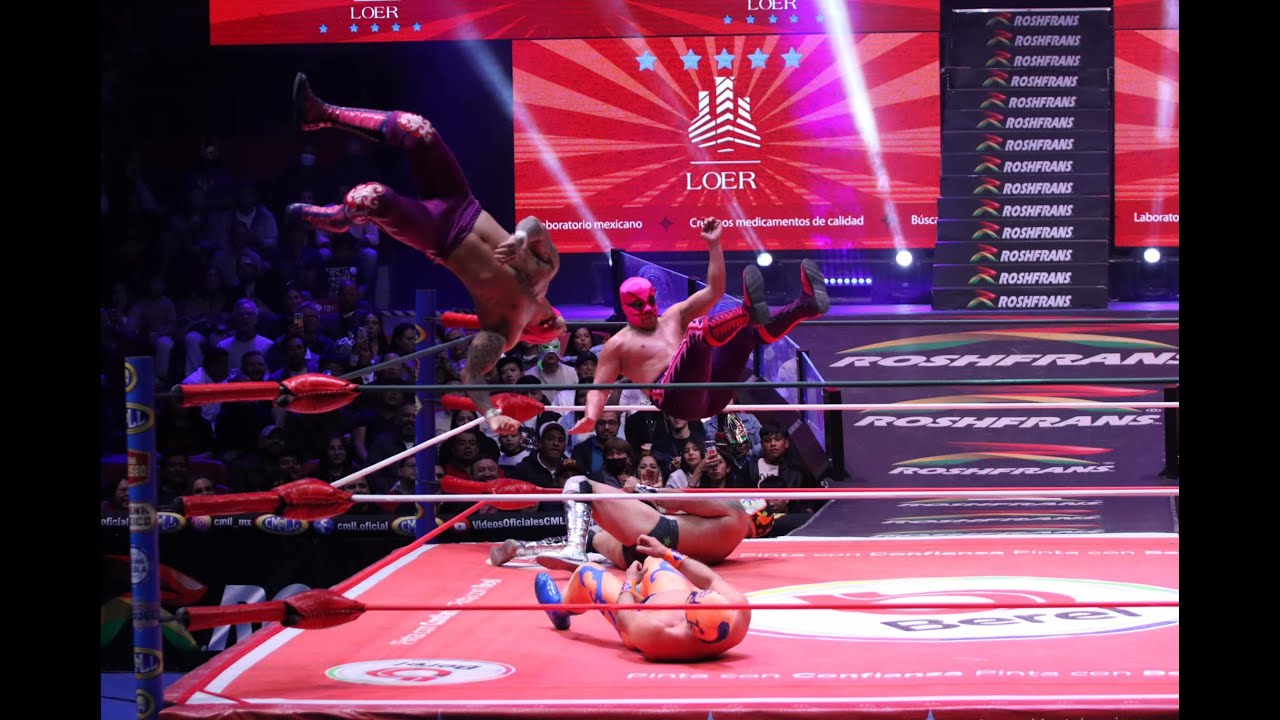 H. del Villano III y Villano III Jr vencen a Hombre Bala Jr y Guerrero Maya Jr background