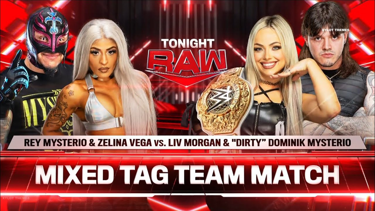 Rey Mysterio & Zelina Vega vs Liv Morgan & "Dirty" Dominik Mysterio (2/2): Raw, Jul. 8, 2024 backdrop