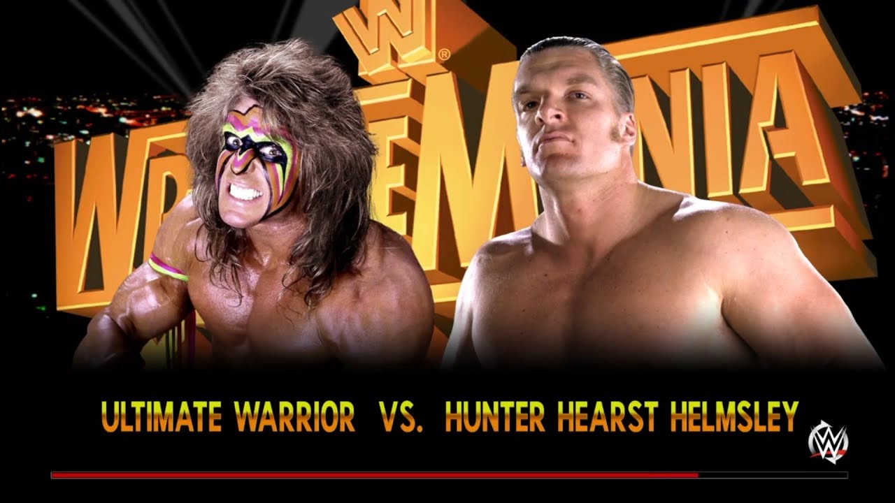 Ultimate Warrior vs Hunter Hurst Helmsley WrestleMania 12. WWE 2K16 backdrop