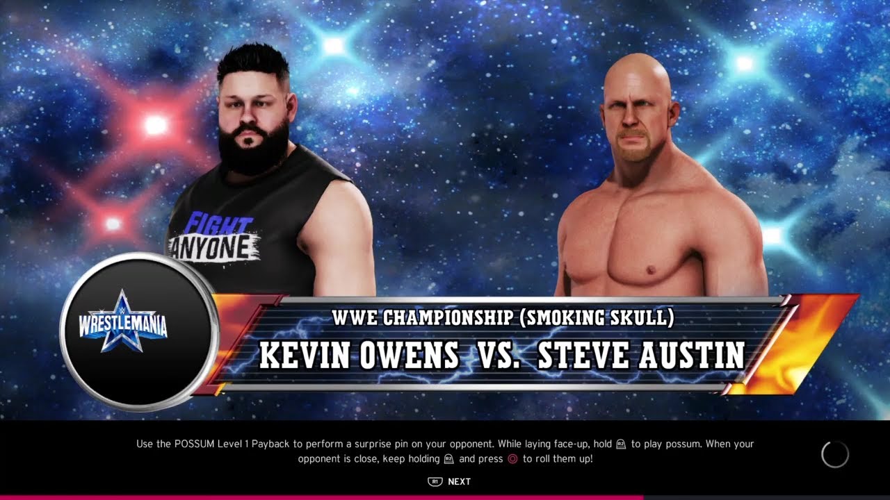 Kevin Owens vs Steve Austin WrestleMania 38. WWE 2K20 backdrop