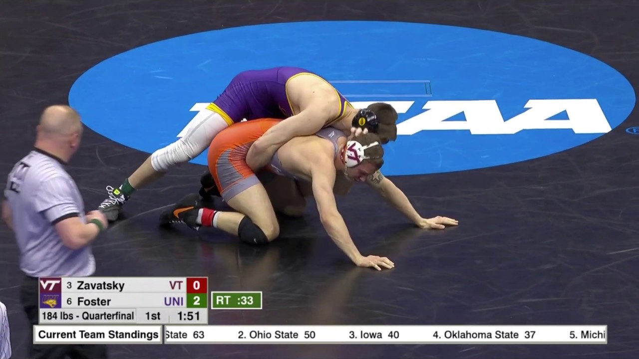 184lbs: Drew Foster (UNI) dec Zach Zavatsky (Virginia Tech)