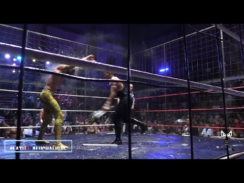 Máscara contra cabellera: Brazo de Oro Jr Vs Lunatik Fly con The Wolf King en la Arena Neza