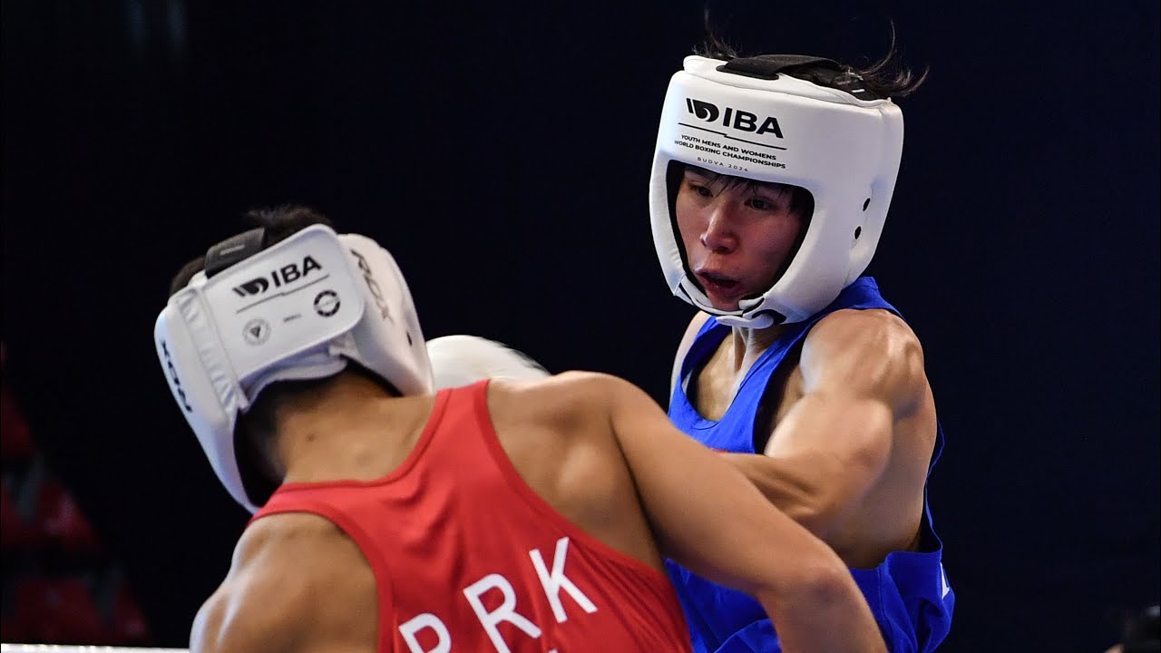Hyok Ri (PRK) vs. Ka-Ho Leung (HKG) IBA Youth World Championships 2024 (57kg) backdrop