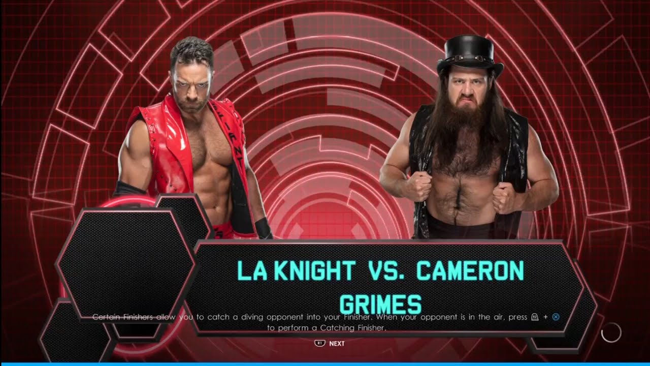 L A Knight vs Cameron Grimes. Impact. WWE 2K22 background