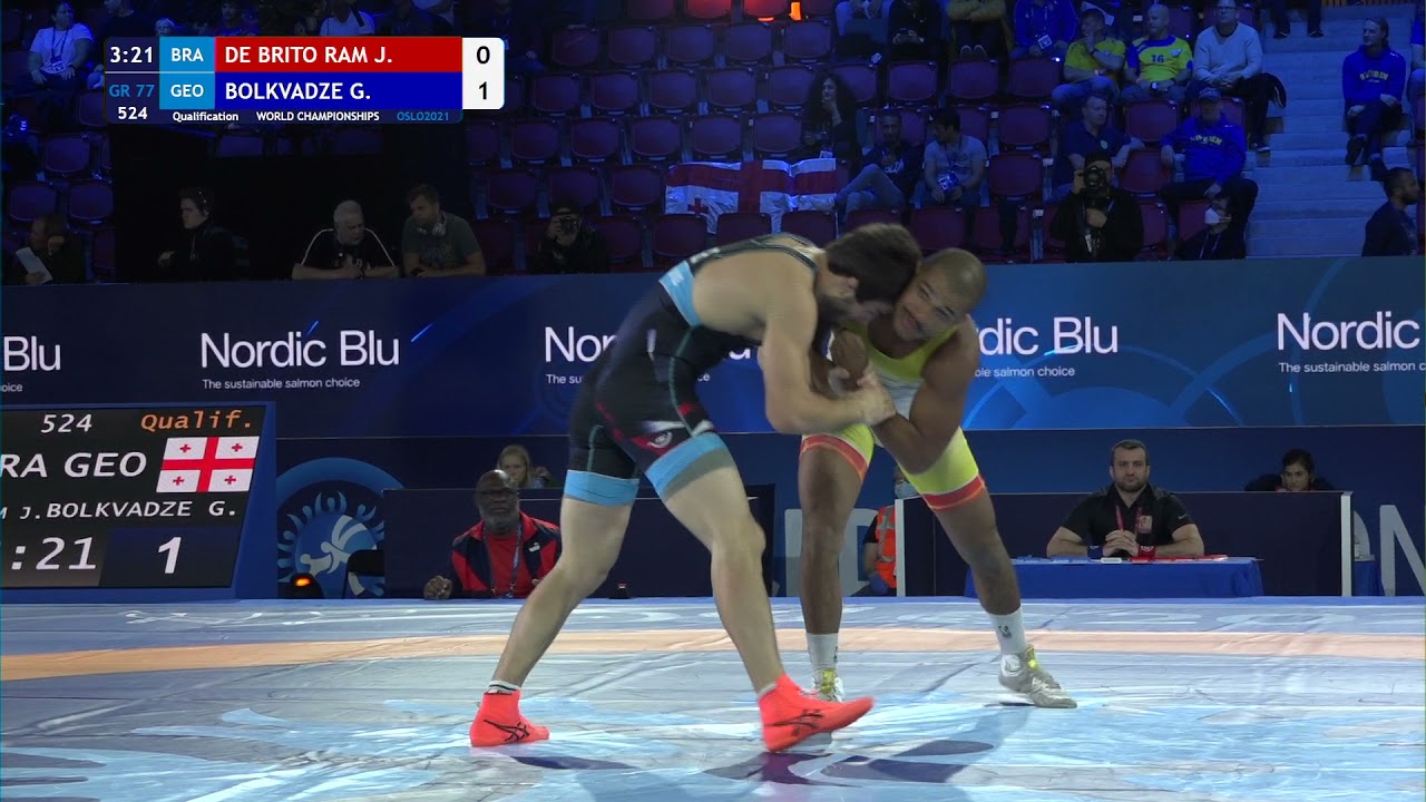 Qual. GR - 77 kg: J. DE BRITO RAM (BRA) v. G. BOLKVADZE (GEO) background