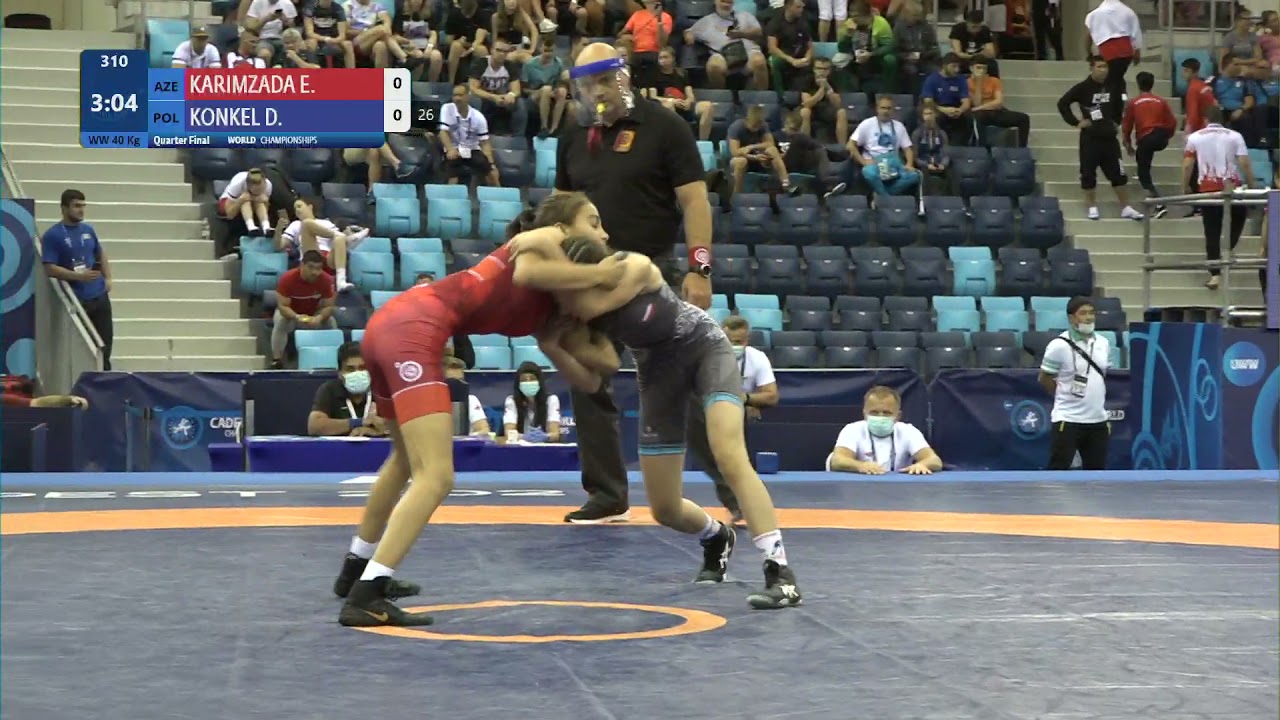 1/4 WW - 40 kg: E. KARIMZADA (AZE) v. D. KONKEL (POL) background