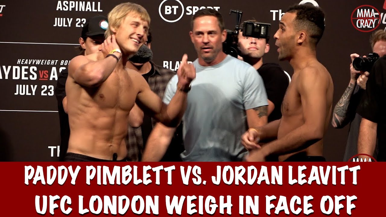 UFC Fight Night London: Paddy Pimblett vs. Jordan Leavitt weigh in Face Off background