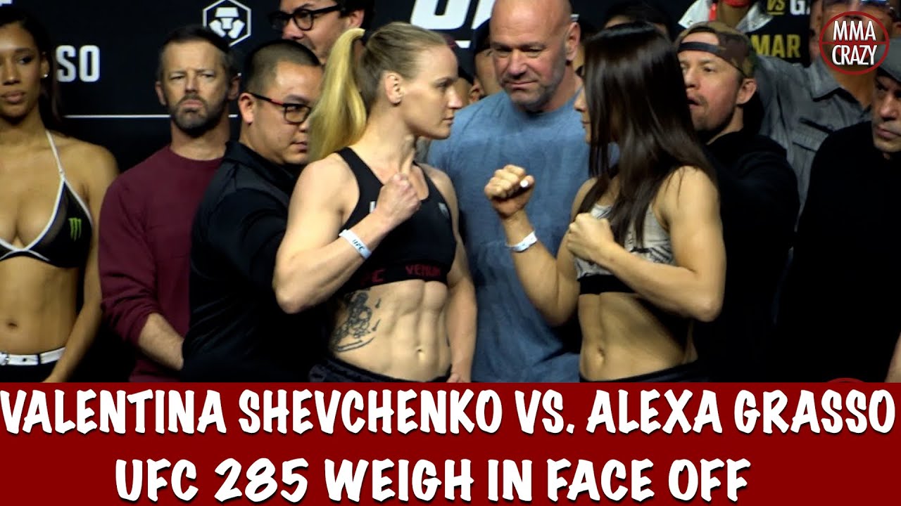 UFC 285: Valentina Shevchenko vs. Alexa Grasso weigh in face off background