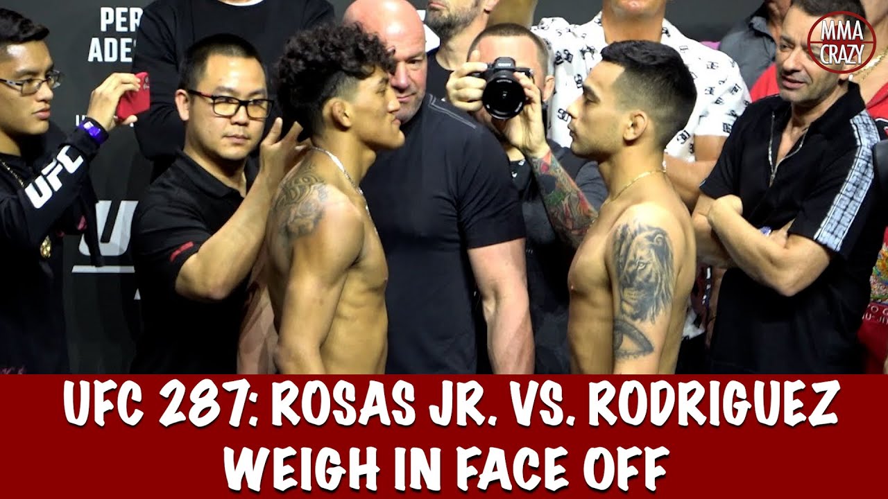UFC 287: Raul Rosas Jr. vs. Christian Rodriguez weigh in face off background