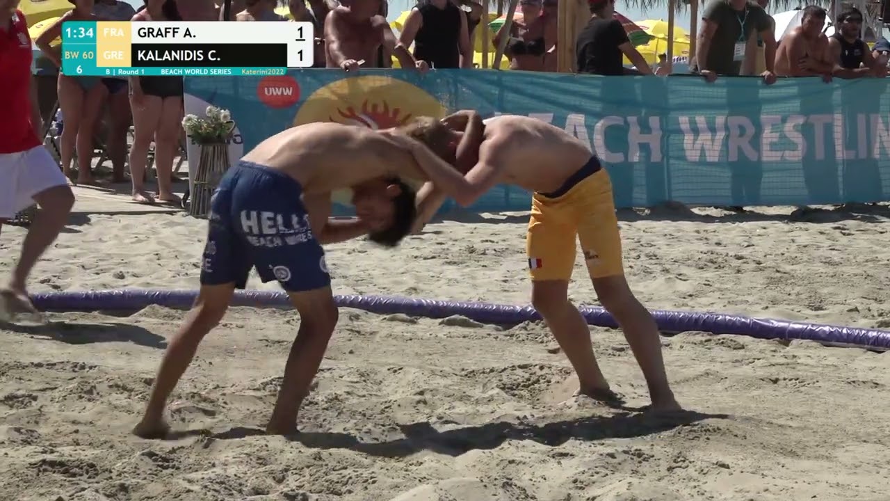 Round 1 Men's BW - 60 kg: A. GRAFF (FRA) v. C. KALANIDIS (GRE) background