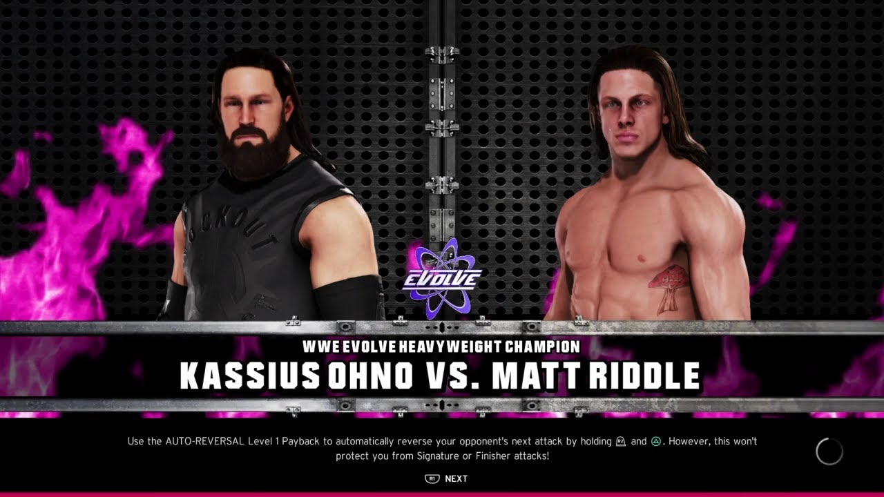 Kassius Ohno vs Matt Riddle Evolve Wrestling. WWE 2K20