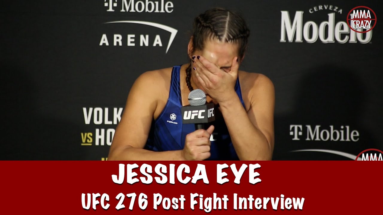 An Emotional Jessica Eye reacts to retirement & talks loss to Maycee Barber at UFC 276