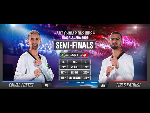 124 M-74kg SF PONTES Edival BRA 🔵 vs 🔴 KATOUSI Firas TUN I Guadalajara 2022 WT Championships background