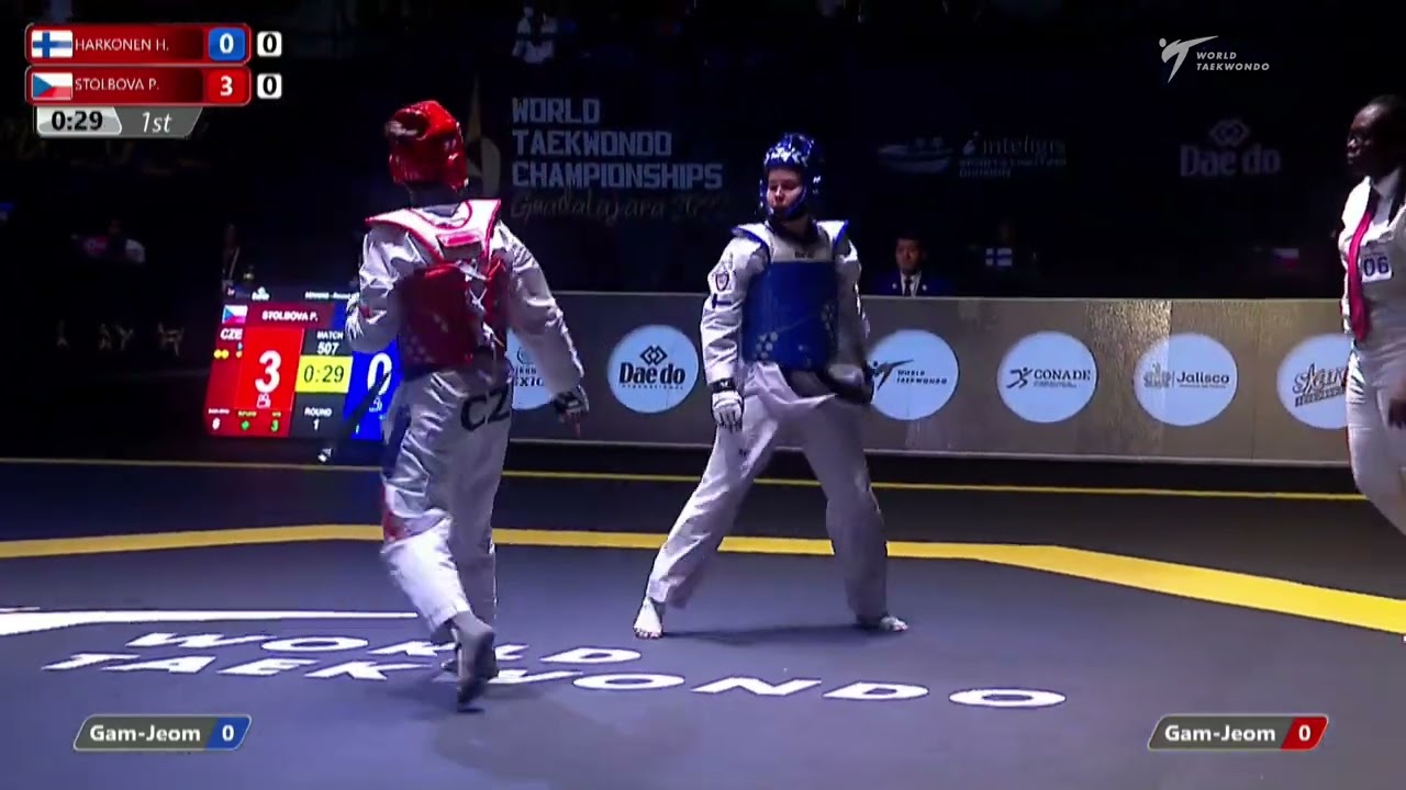 507 W-62kg R-32 HARKONEN Helmi FIN 🔵 vs 🔴 STOLBOVA Petra CZE I Guadalajara 2022 WT Championships background