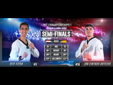 104 M-80kg SF EISSA Seif EGY 🔵 vs 🔴 CINTADO ARTECHE Jon ESP I Guadalajara 2022 WT Championships backdrop