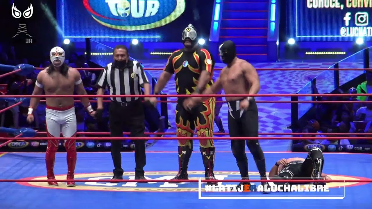 Volcano, El Audaz y Star Black Vs Los Cancerberos. Virus, Cancerbero y Luciferno, Arena México background