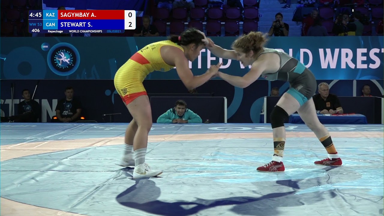 Repechage WW - 53 kg: A. SAGYMBAY (KAZ) v. S. STEWART (CAN) background