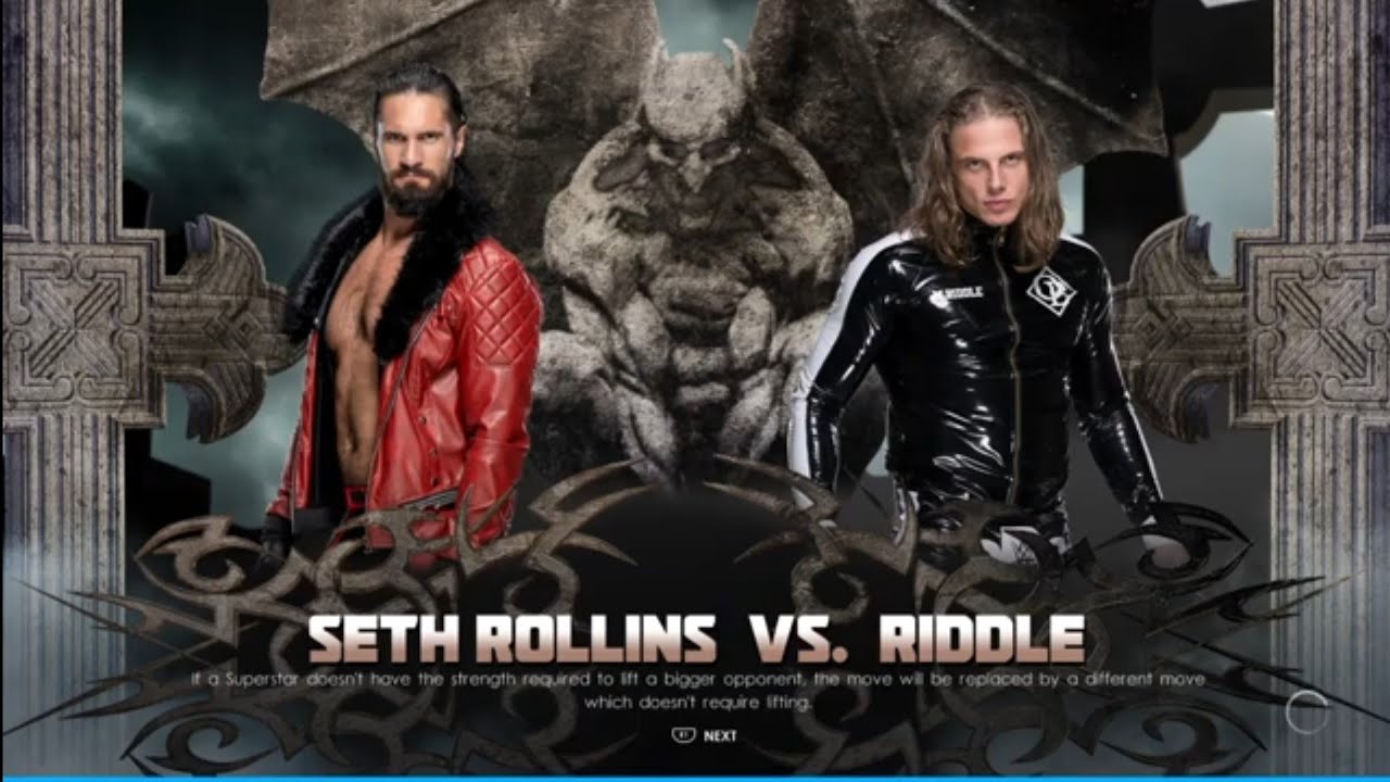 Seth Rollins vs Riddle. Clash At The Castle. WWE 2K22 backdrop