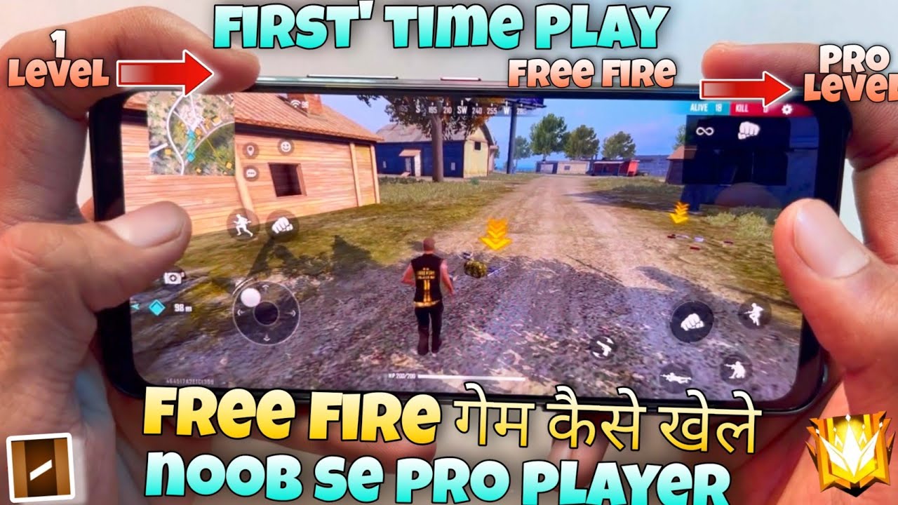 first time play free fire kaise khelte hai or noob se pro player kaise bane full explain handcam tu. background