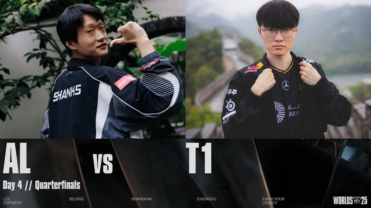 AL vs T1 | WORLDS 2025 | Quarterfinals | Game 5 | Anyone's Legends vs T1 background