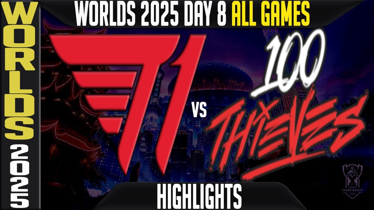 T1 vs 100T Highlights ALL GAMES | Worlds 2025 Day 8 Swiss Stage | T1 vs 100 Thieves background