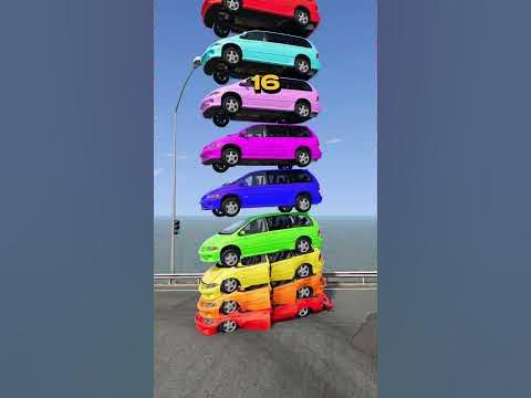 Mixed Color Buses Fall Crash & Explode - BeamNG.drive #youtubeshorts #carcrash