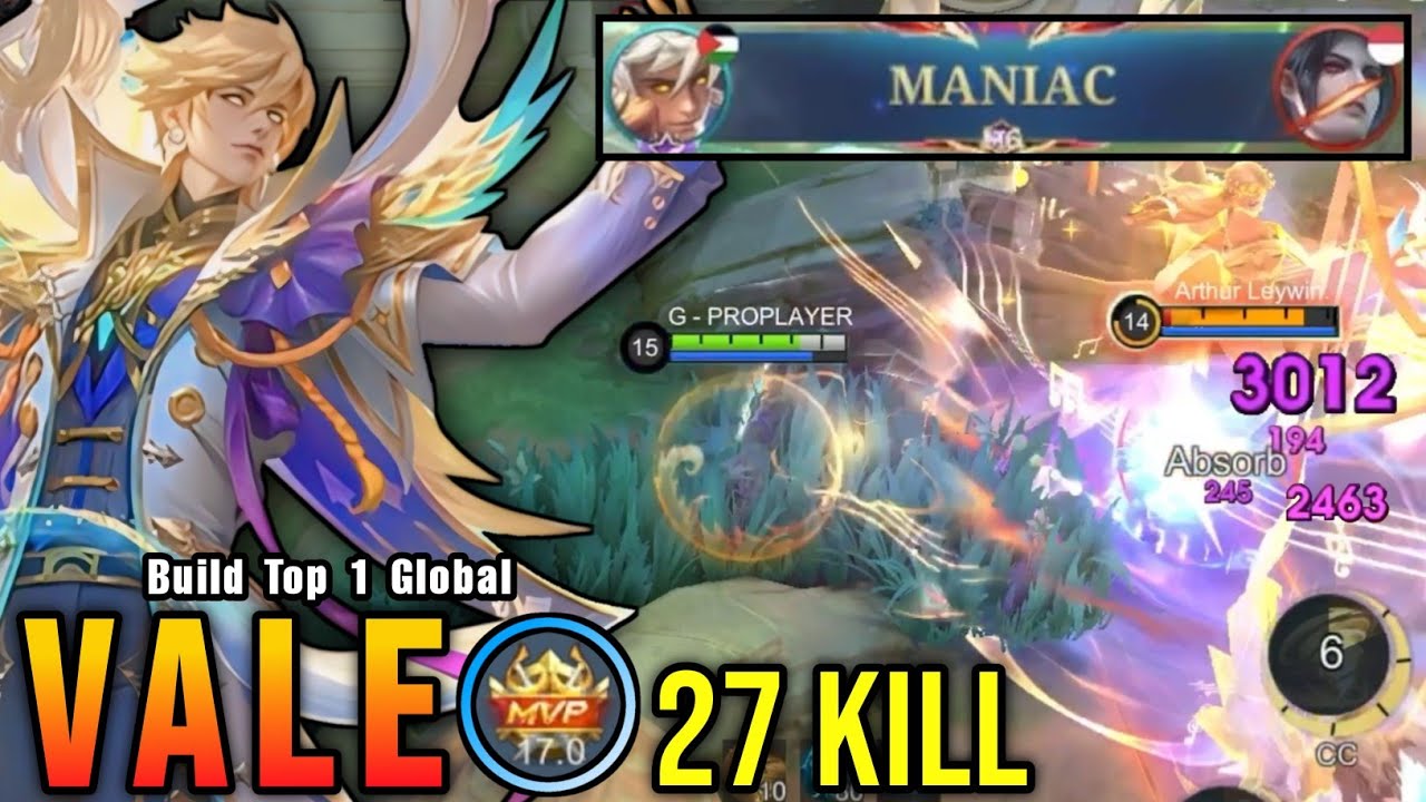 27 Kills + MANIAC!! Vale Annual Starlight Skin Almost SAVAGE!! - Build Top 1 Global Vale ~ MLBB