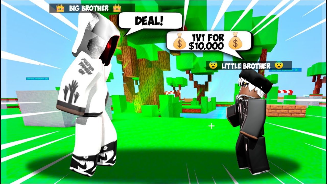 My LITTLE BROTHER CHALLENGED Me To A $10,000 1v1.. (Roblox Bedwars) backdrop