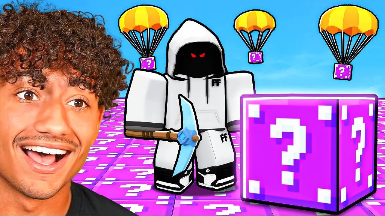 Roblox Bedwars But The MAP Is Made Of PURPLE LUCKY BLOCKS.. background