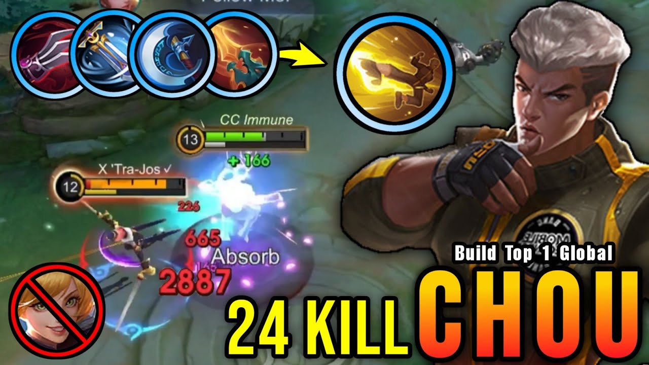 100% Unstoppable!! 24 Kills Chou Brutal Critical Damage!! - Build Top 1 Global Chou ~ MLBB