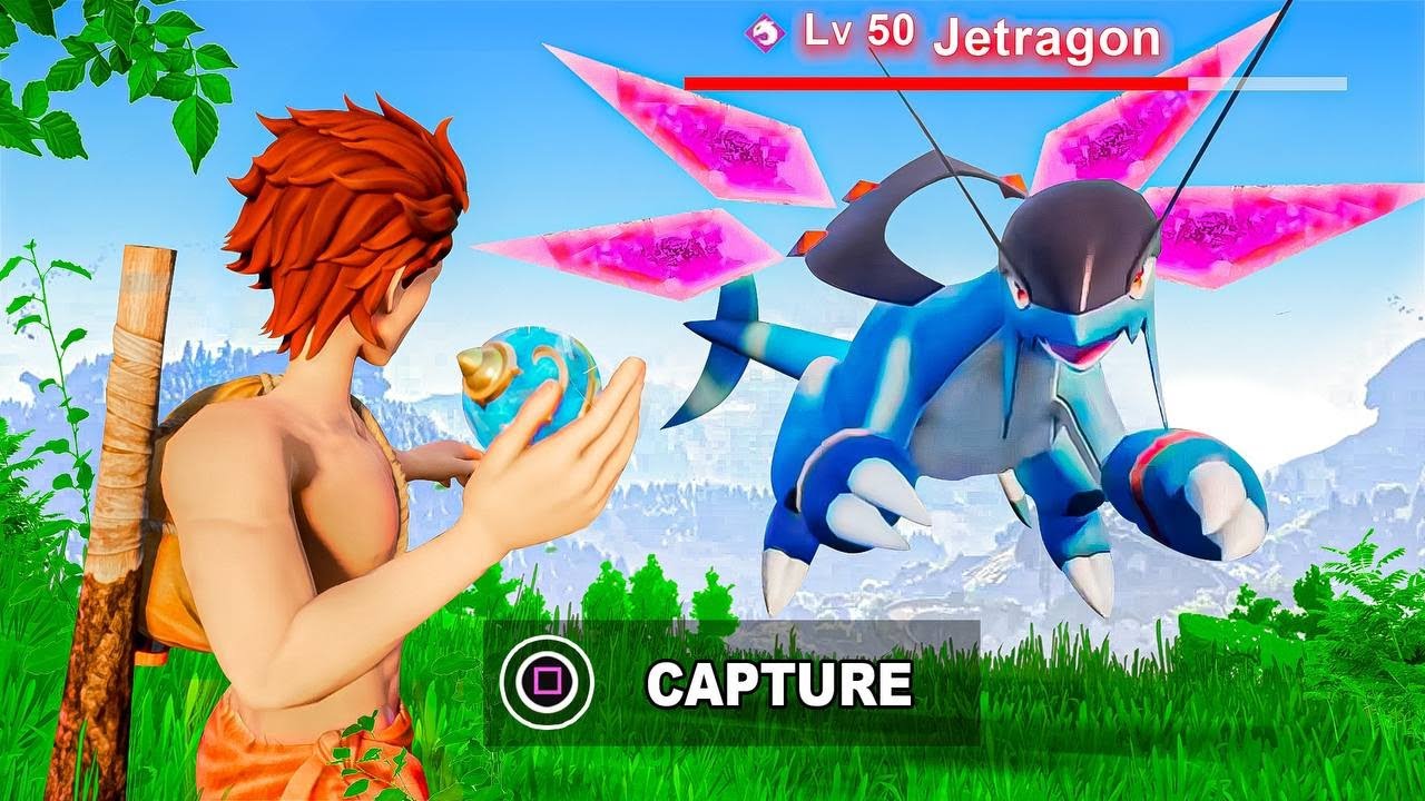 Catching The Legendary Jetdragon in Palworld background