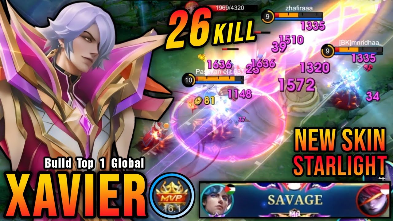 SAVAGE + 26 Kills!! Holotech Artificer Xavier New STARLIGHT Skin - Build Top 1 Global Xavier ~ MLBB background