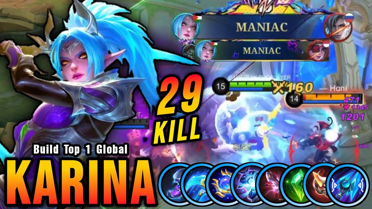 29 Kills + 2x MANIAC!! New Karina One Hit Build and Emblem!! - Build Top 1 Global Karina ~ MLBB backdrop