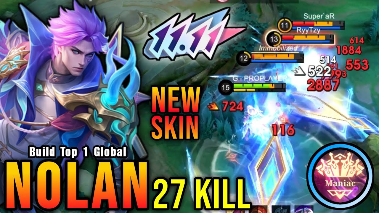 27 Kills + MANIAC!! The Navigator Nolan New 11.11 Skin!! - Build Top 1 Global Nolan ~ MLBB background