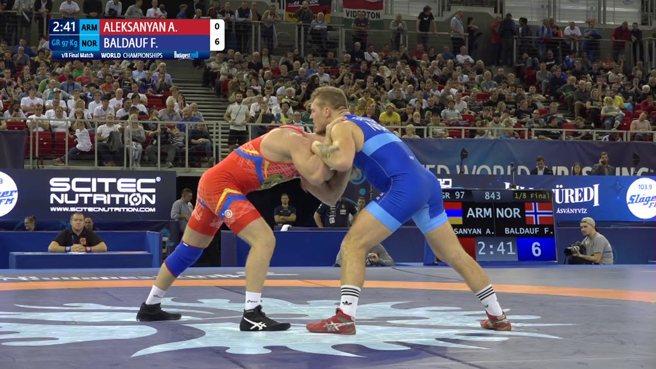 1/8 GR - 97 kg: A. ALEKSANYAN (ARM) v. F. BALDAUF (NOR) background