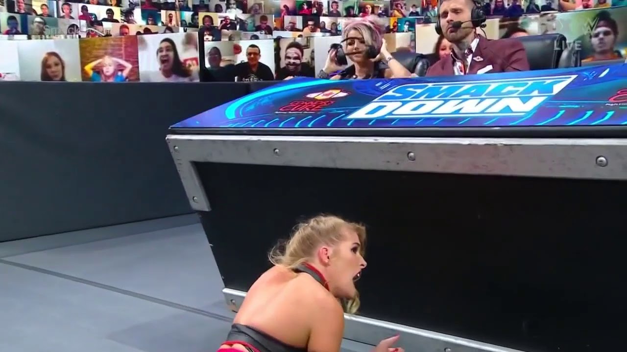 Alexa Bliss uses once again a Sister Abigail in this case on Lacey Evans (Full Segment) background