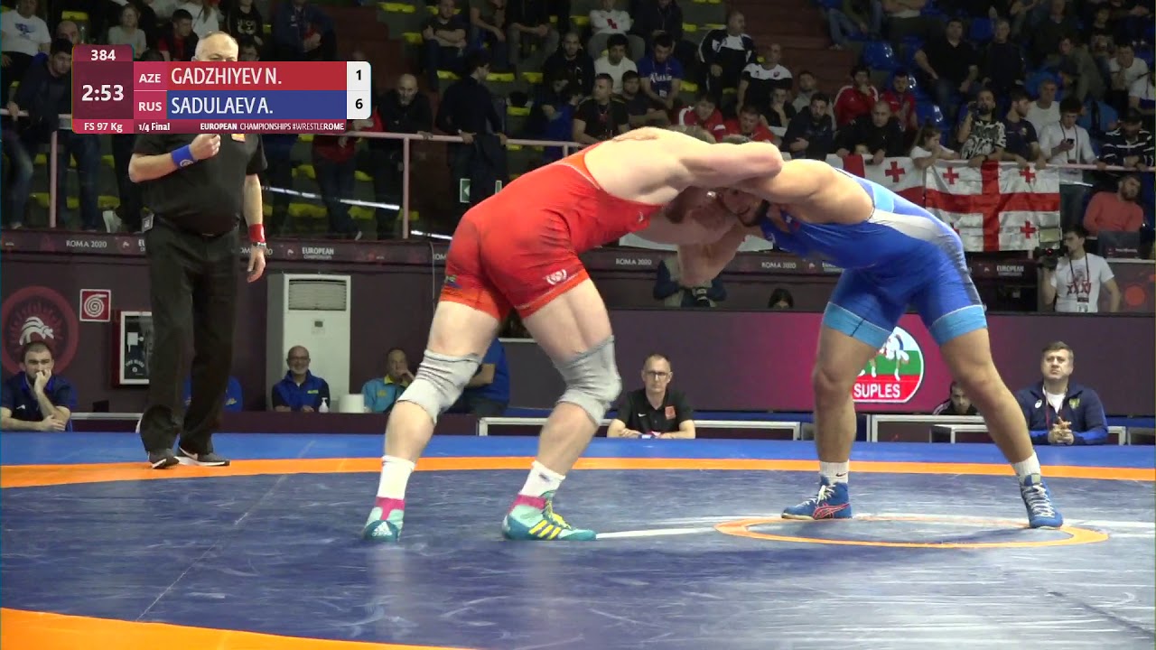 1/4 FS - 97 kg: N. GADZHIYEV (AZE) v. A. SADULAEV (RUS) background